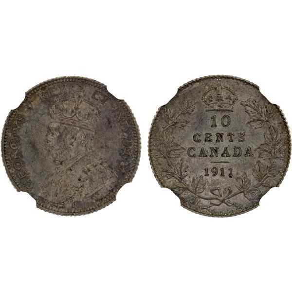 CANADA: George V, 1910-1936, AR 10 cents, 1911, NGC MS64