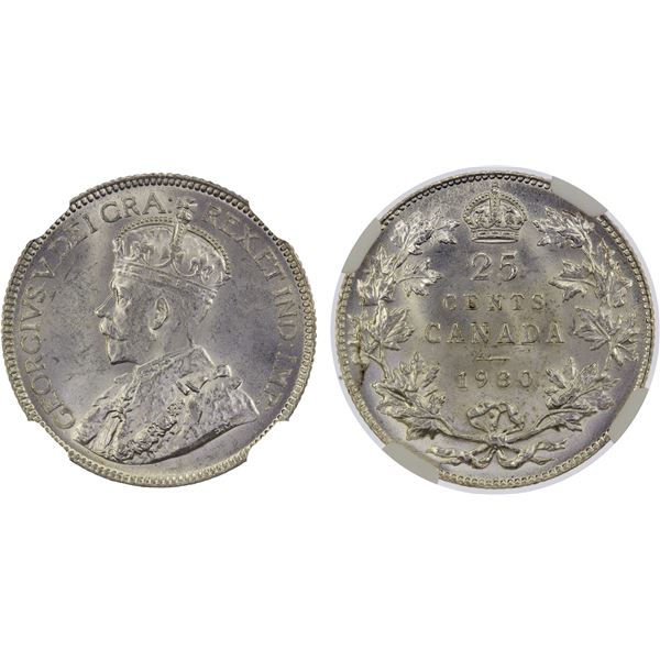 CANADA: George V, 1910-1936, AR 25 cents, 1930, NGC MS64