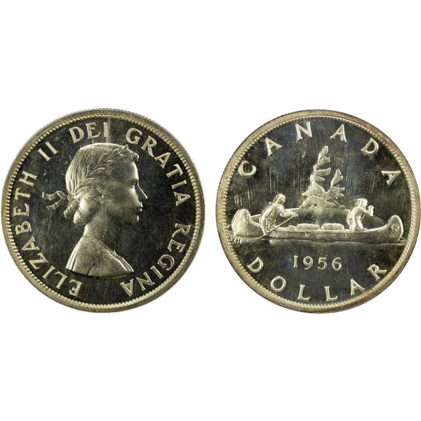 CANADA: Elizabeth II, 1952-2022, AR dollar, 1956, PCGS ProofLike Unc 67
