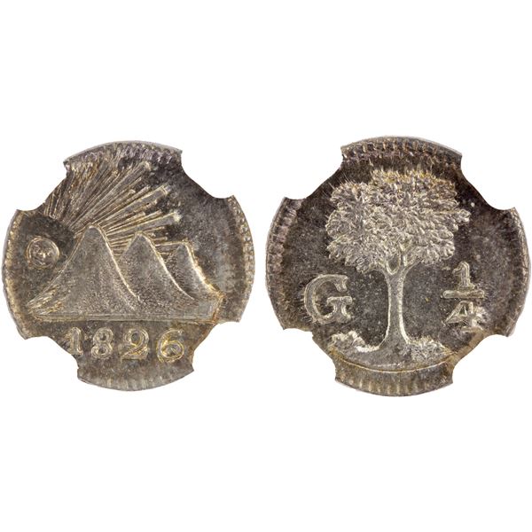 CENTRAL AMERICAN REPUBLIC: AR ¼ real, 1826-G, NGC MS65