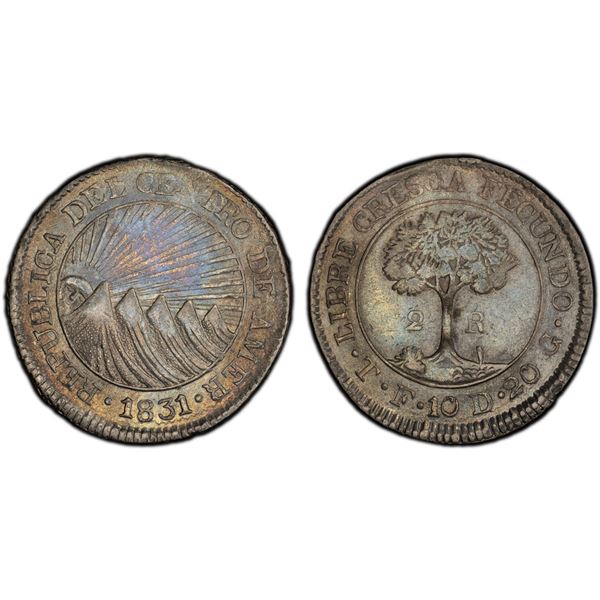 CENTRAL AMERICAN REPUBLIC: AR 2 reales, 1831-T, PCGS AU50