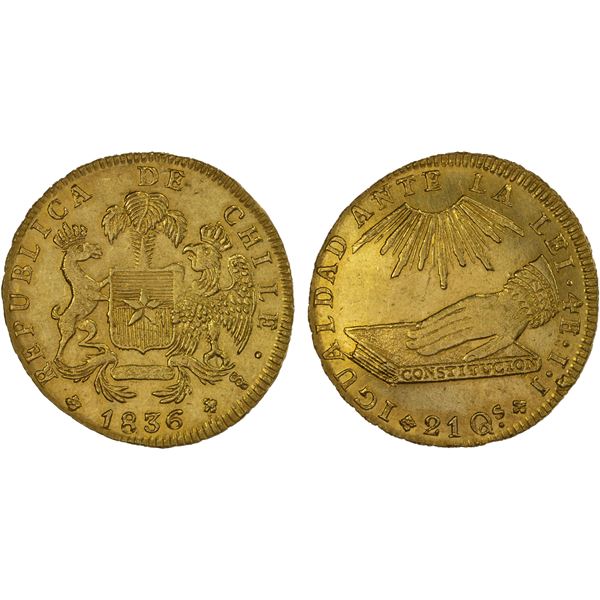 CHILE: Republic, AV 4 escudos, 1836-So, AU