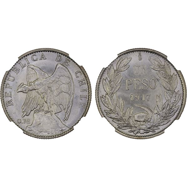 CHILE: Republic, AR peso, 1917-So, NGC MS66 +