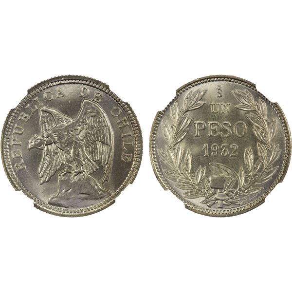 CHILE: Republic, AR peso, 1932-So, NGC MS67