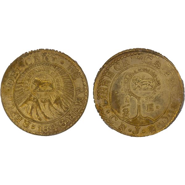 COSTA RICA: Republic, AV 1/2 escudo, ND (1849-57), PCGS MS62