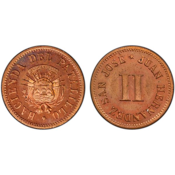 COSTA RICA: AE 2 reales token, ND, PCGS MS64 RD