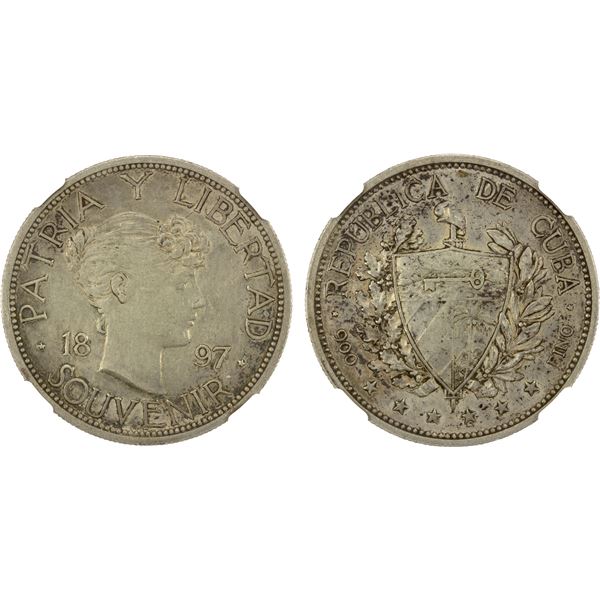 CUBA: Republic, AR souvenir peso, 1897, NGC AU details
