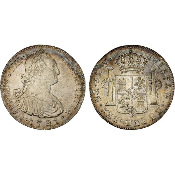 GUATEMALA: Carlos IV, 1788-1808, AR 8 reales, 1791-NG, XF