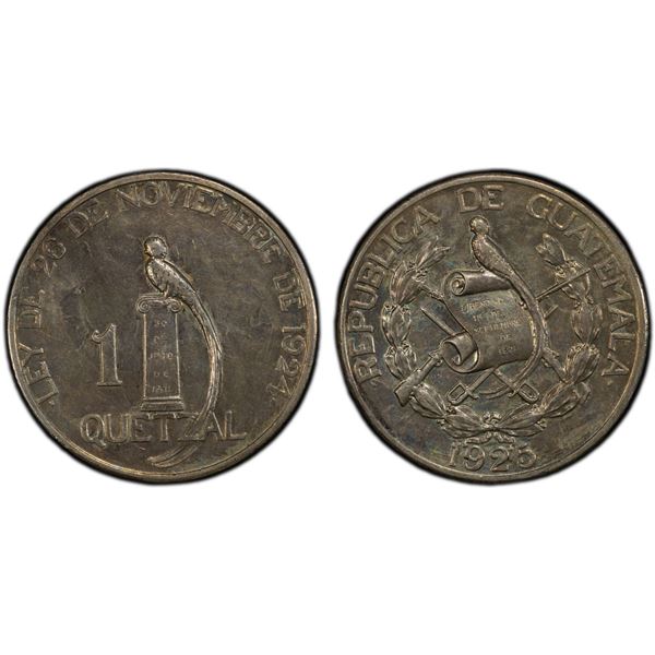 GUATEMALA: Republic, AR quetzal, 1925, PCGS UNC details