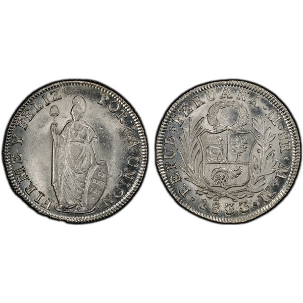 PERU: Republic, AR 8 reales, Lima, 1833, PCGS MS63