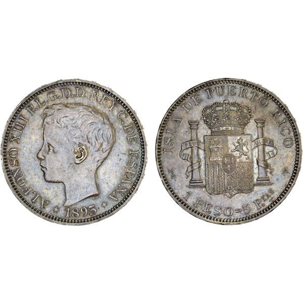 PUERTO RICO: Alfonso XIII, 1886-1931, AR peso, 1895, XF