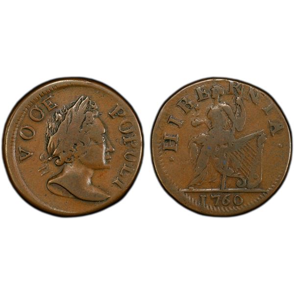 UNITED STATES: AE halfpenny, 1760, PCGS VF25