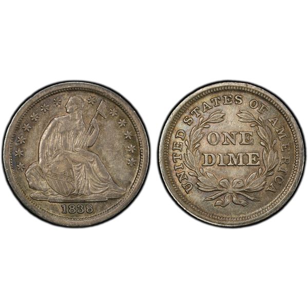 UNITED STATES: AR 10 cents, 1838, PCGS AU53