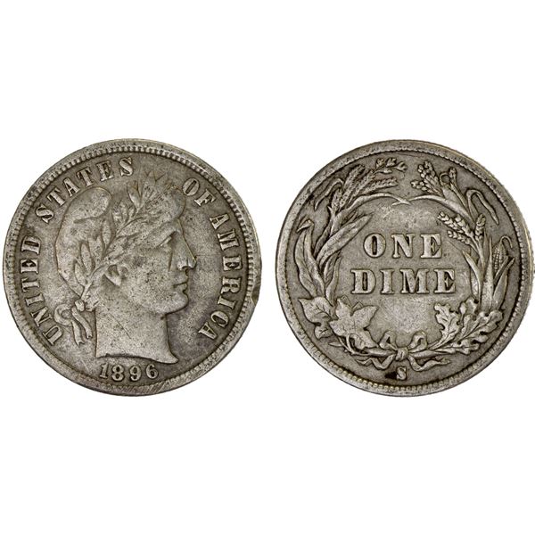 UNITED STATES: AR dime, 1896-S, F-VF