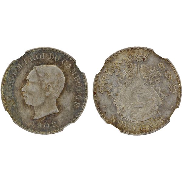 CAMBODIA: Norodom I, 1859-1904, AR 25 centimes, 1902, NGC MS63