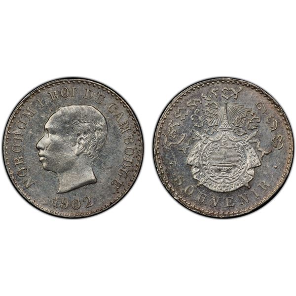 CAMBODIA: Norodom I, 1859-1904, AR 50 centimes, 1902, PCGS MS63