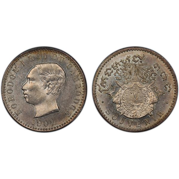 CAMBODIA: Norodom I, 1859-1904, AR franc, 1902, PCGS MS62