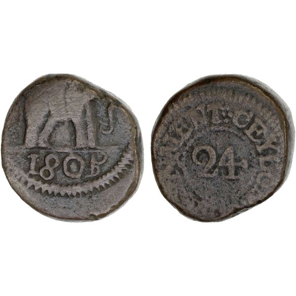 CEYLON: British Colony, AE 1/24 rixdollar (15.68g), 1805, Fine