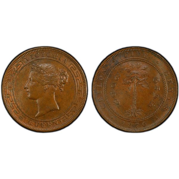 CEYLON: Victoria, 1837-1901, AE 5 cents, 1870, PCGS MS65 BN