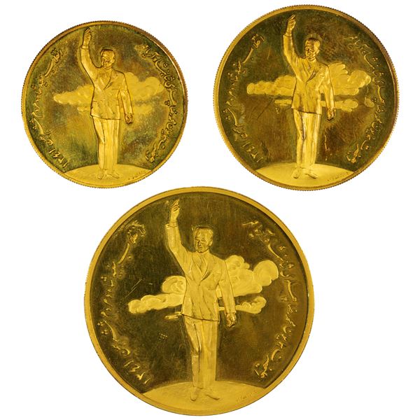IRAN: Mohammad Resa Shah, 1941-1979, 3-medal gold set, SH1341 (1963)