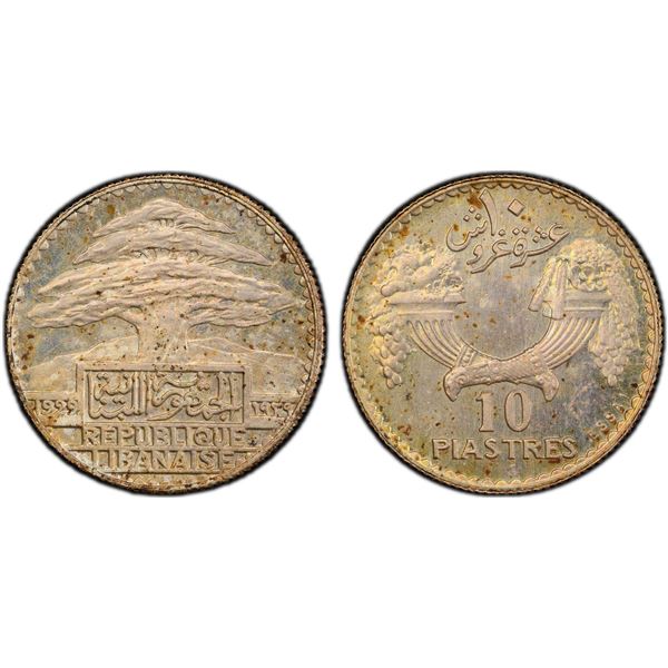 LEBANON: French Mandate, AR 10 piastres, 1929, PCGS Specimen 66