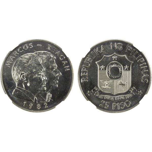 PHILIPPINES: Republic, AR 25 piso, 1982-FM, NGC MS66 DPL