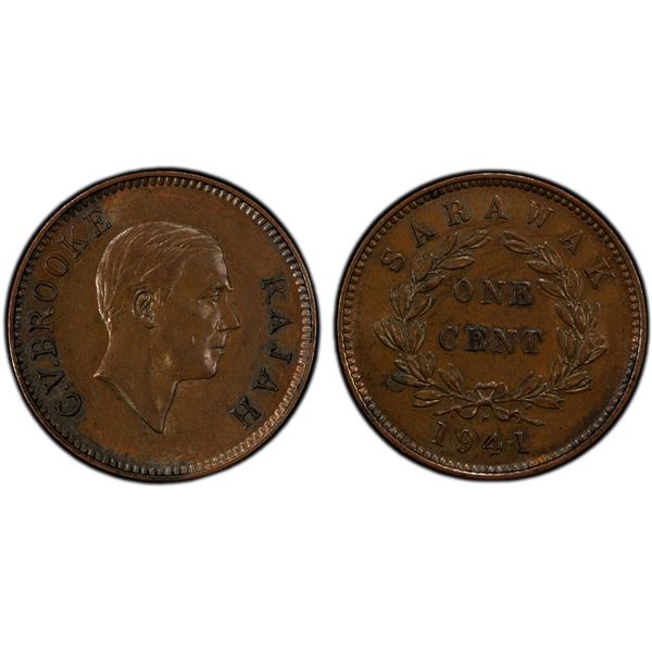 SARAWAK: Charles V. Brooke, 1917-1946, AE cent, 1941-H, PCGS AU58