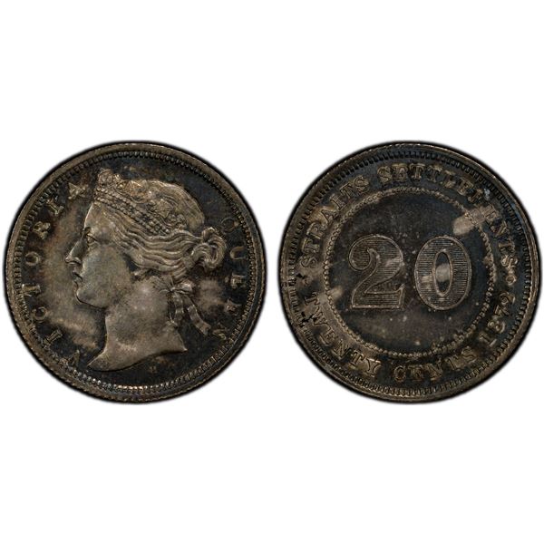 STRAITS SETTLEMENTS: Victoria, 1867-1901, AR 20 cents, 1872-H, PCGS AU58