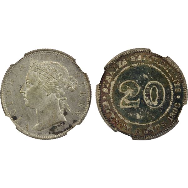 STRAITS SETTLEMENTS: Victoria, 1867-1901, AR 20 cents, 1888, NGC MS61