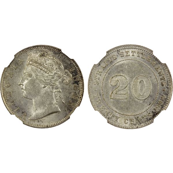 STRAITS SETTLEMENTS: Victoria, 1867-1901, AR 20 cents, 1894, NGC MS61