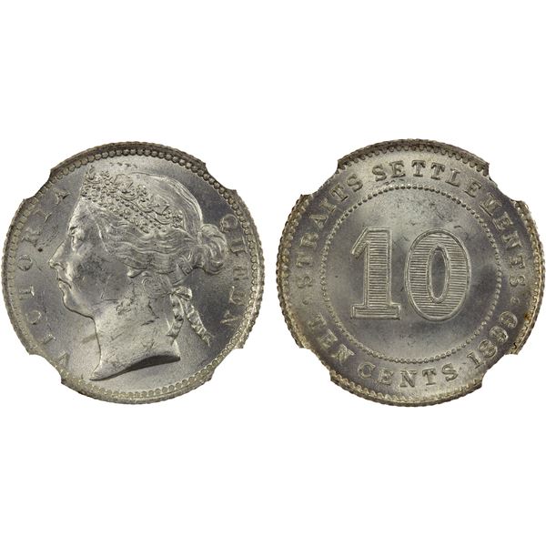 STRAITS SETTLEMENTS: Victoria, 1867-1901, AR 10 cents, 1899, NGC MS63