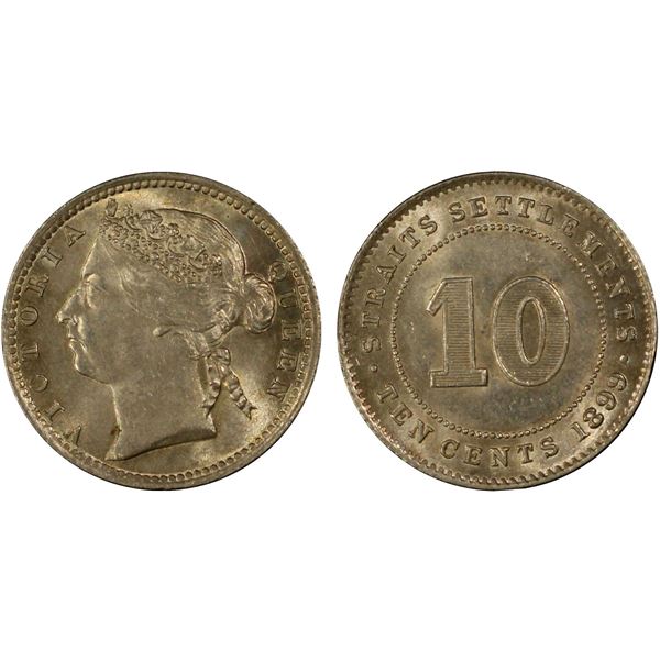 STRAITS SETTLEMENTS: Victoria, 1867-1901, AR 10 cents, 1899, PCGS MS63