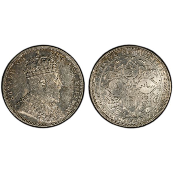 STRAITS SETTLEMENTS: Edward VII, 1901-1910, AR dollar, 1904-B, PCGS AU58