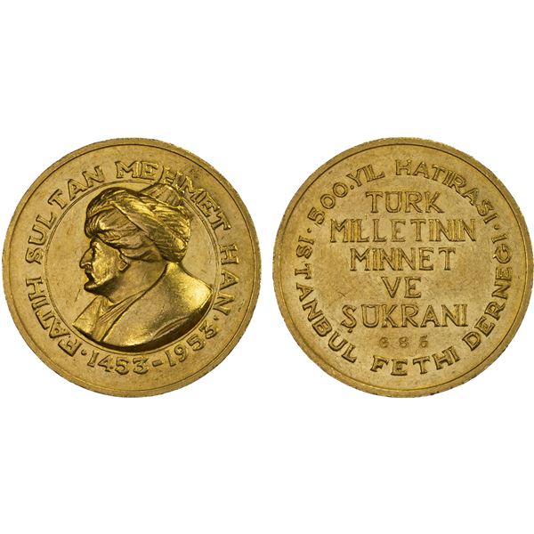 TURKEY: Republic, AV medal (15.99g), 1953, Choice XF