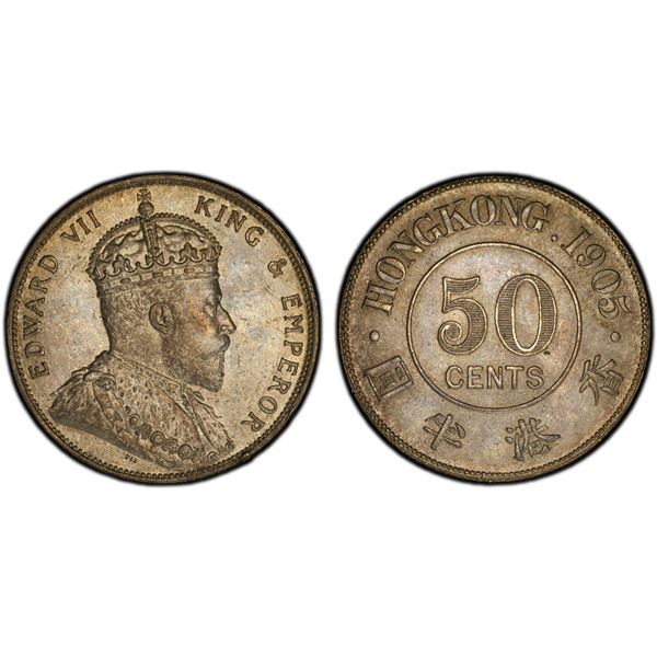 HONG KONG: Edward VII, 1901-1910, AR 50 cents, 1905, PCGS MS62