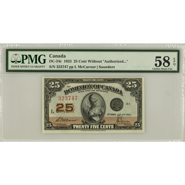 CANADA: George V, 1910-1936, 25 cents, 2.7.1923, PMG graded AU58 EPQ
