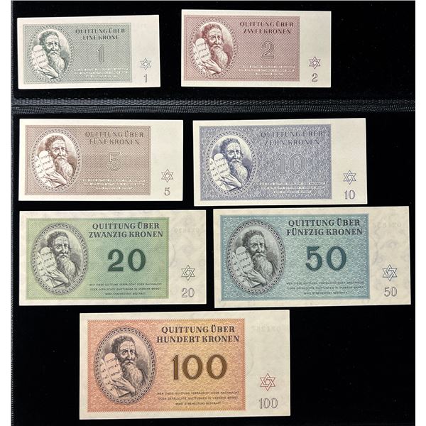 CZECHOSLOVAKIA: Theresienstadt/Litzmannstadt (Poland), SET of 7 notes, 1.1.1943, Choice UNC