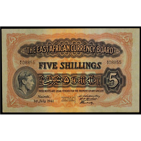 EAST AFRICA: George VI, 1936-1952, 5 shillings, 1.7.1941, Choice AU