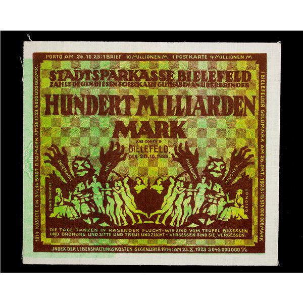 GERMANY: Weimar Republic, 100 billion mark, 28.10.1923, Choice UNC