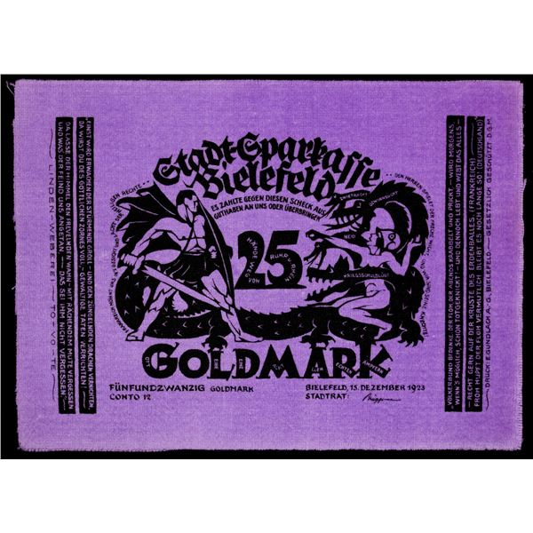 GERMANY: Weimar Republic, 25 goldmark, 15.12.1923, Choice UNC