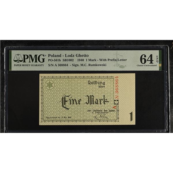 POLAND: Lodz: Litzmannstadt Ghetto, 1 mark, 15.5.1940, PMG graded MS64 EPQ
