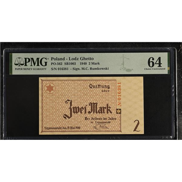POLAND: Lodz: Litzmannstadt Ghetto, 2 mark, 15.5.1940, PMG graded MS64