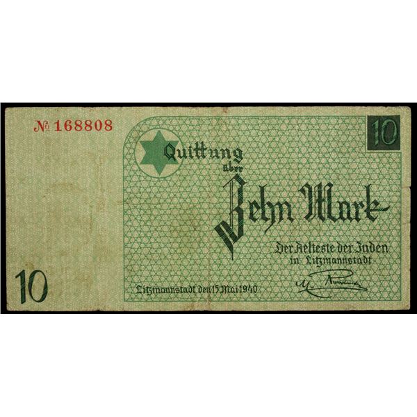 POLAND: Lodz: Litzmannstadt Ghetto, 10 mark, 15.5.1940, Fine