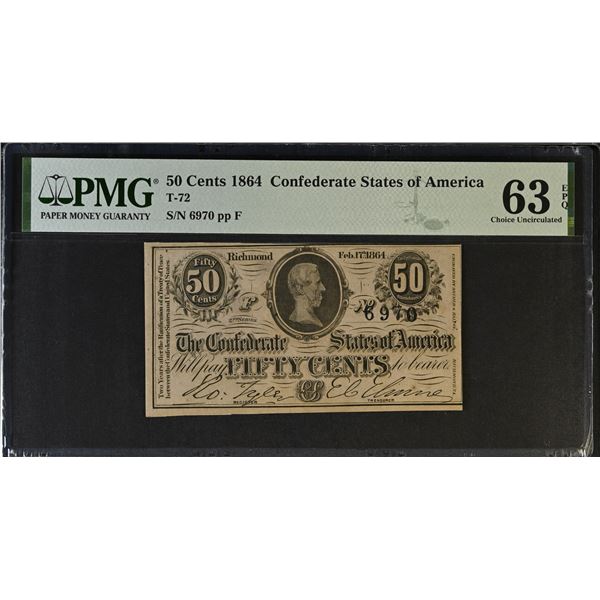 UNITED STATES CIVIL WAR: CONFEDERACY: 50 cents, 17.2.1864, PMG graded MS63 EPQ