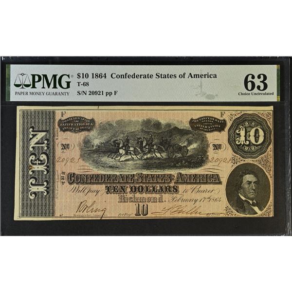 UNITED STATES CIVIL WAR: CONFEDERACY: 10 dollars, 17.2.1864, PMG graded MS63
