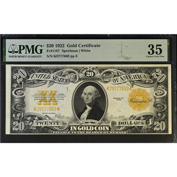 UNITED STATES: 20 dollars, 1922, PMG graded VF35