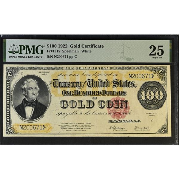 UNITED STATES: 100 dollars, 1922, PMG graded VF25