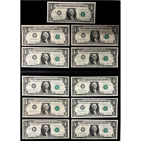 UNITED STATES: SET of 11 banknotes, 1969-D, Choice UNC