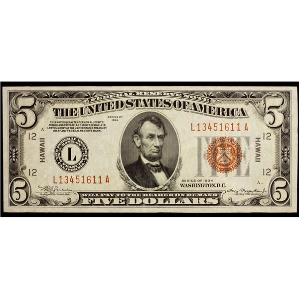 UNITED STATES: 5 dollars, 1934, VF-XF