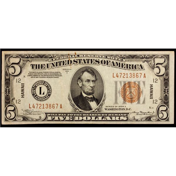 UNITED STATES: 5 dollars, 1934-A, F-VF